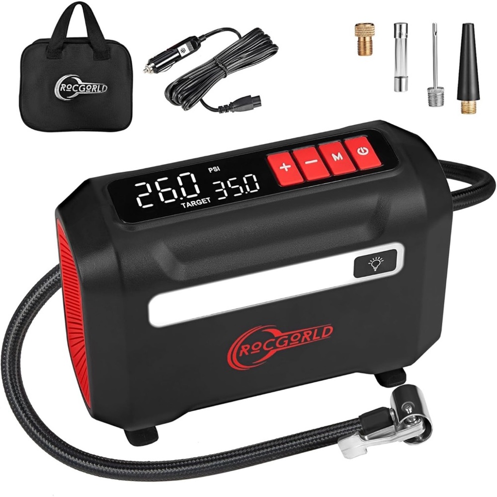 ROCGORLD Black and Red Portable Air Compressor